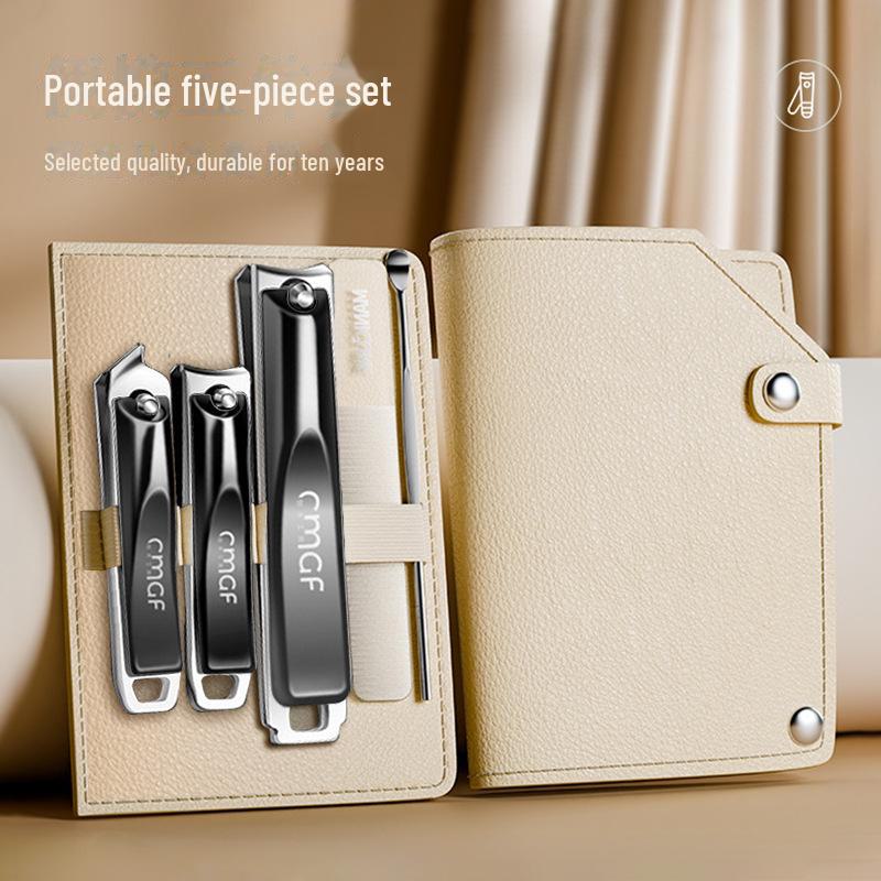 Portable Nail Clipper & Scissors Set with Rotating Leather Case - Large Anti-Splash Design