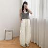 White Polka Dot Linen Wide-leg Pants Women's Summer Thin High Waist Drape Loose Lazy Casual Old Money Cotton and Linen Pants