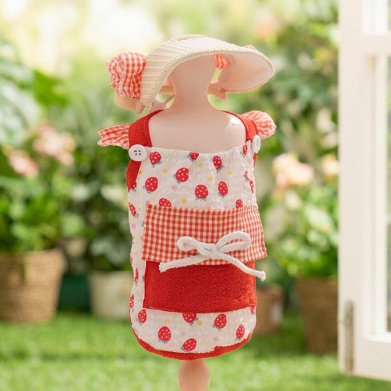 

Soft & Adorable Strawberry Print Dog Summer Outfit, Lightweight Breathable 2-Piece Set with Hat, for Small Breed Dogs, Sizes XS-XXL XS: 0.5-1.5kg