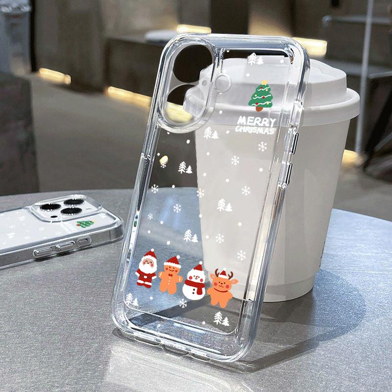 Cartoon Christmas Santa Claus Elk Pattern Case for iPhone 16 15 14 Pro Max 13 12 Mini 11 Pro Max Xr Xs Max 8 7 Shockproof Clear Soft Silicone Cover