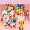 Wooden Baby Clock Caterpillar Small Round Bead Rainbow Tower Toy For Early Learning