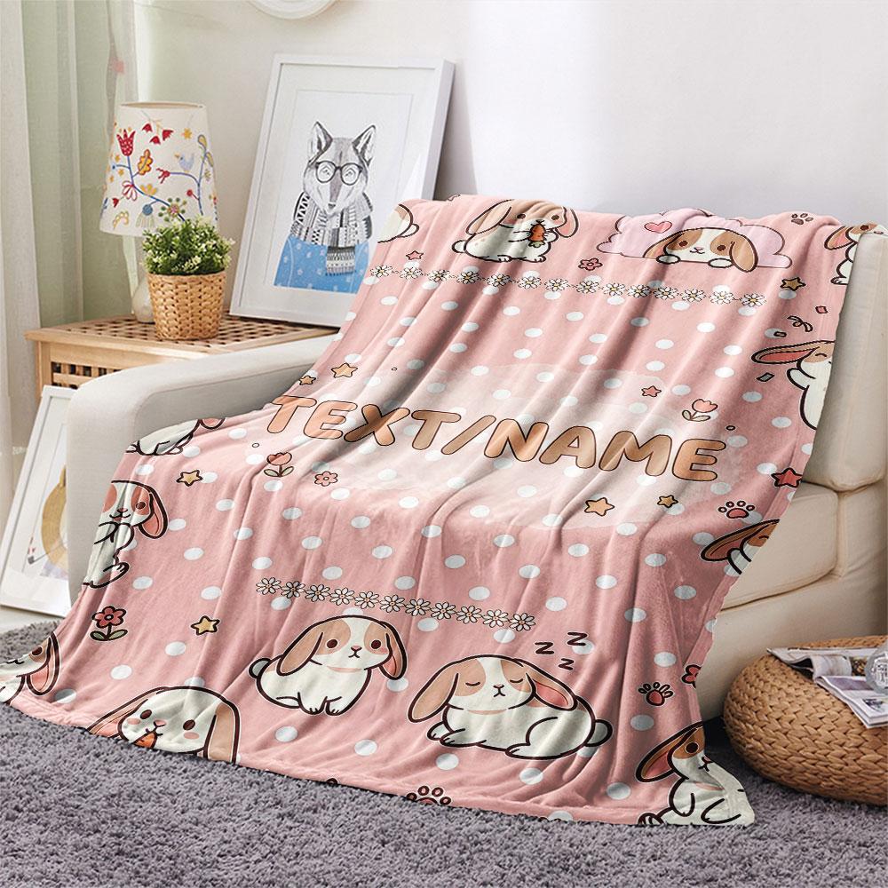 Custom Name,Kawaii Animal Pattern Art Printed Flannel Blanket, soft throw for bedroom sofa, washable,fan merchandise, great gift.chl