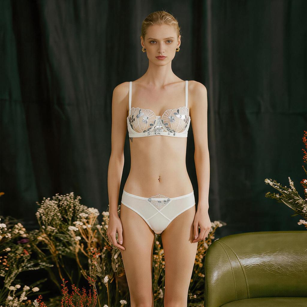 Französisches Sexy Spitzen-Dessous-Set, Atmungsaktives Minimizer-BH-Set mit Hasenohren-Cups für Übergroße Frauen mit großem Busen