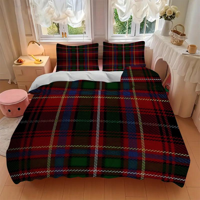 3Pcs Plaid Pattern Printed Bedding Set, Breathable And Soft, Machine Washable, Christmas Gift, Suitable for Bedroom Decoration, 15149