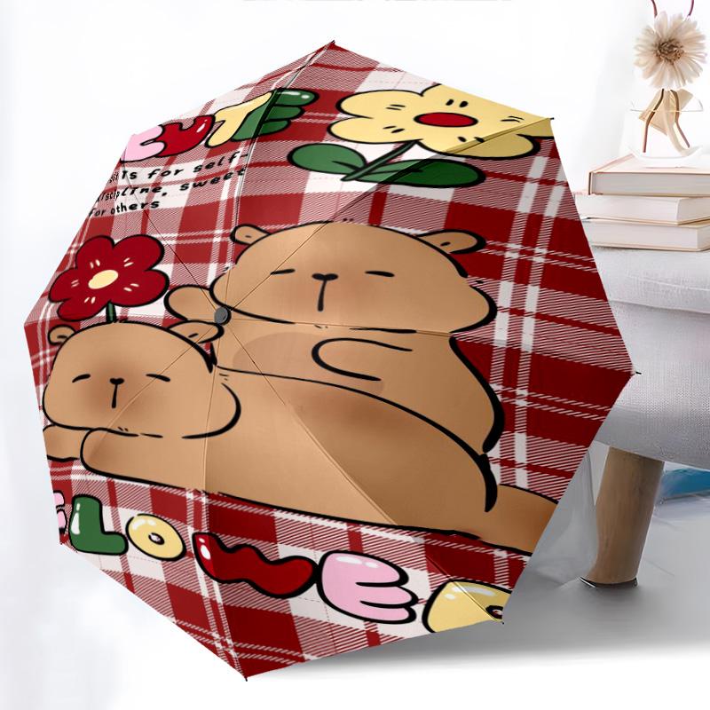 Rainbow Bear Sips Pink Drink Folding umbrella Portable travel Umbrella travel Three folds