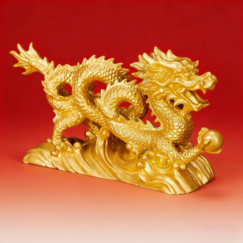 1Pc Traditional Customs Feng Shui Gold Dragon Figurine Chinese Geomancy Statue Bring Luck Wealth Home Decor