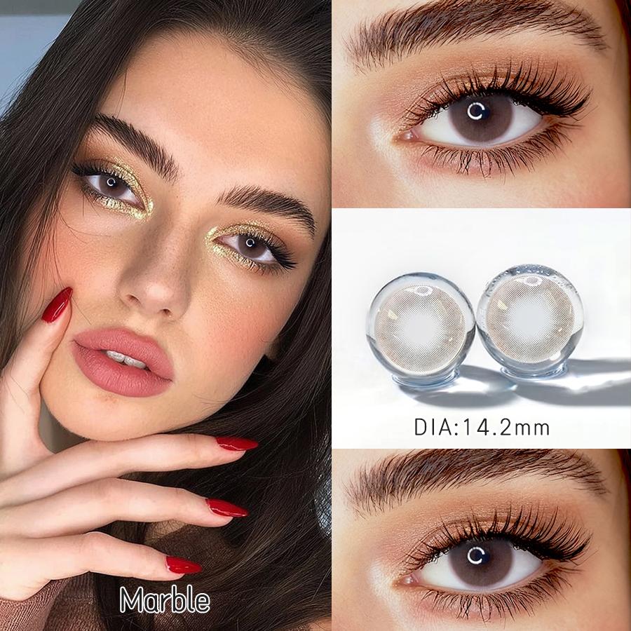 FreshLady Natural Colored Contact Lenses 2pcs 14.2mm Yearly Soft Cosmetic Lens for Daily & Party Makeup