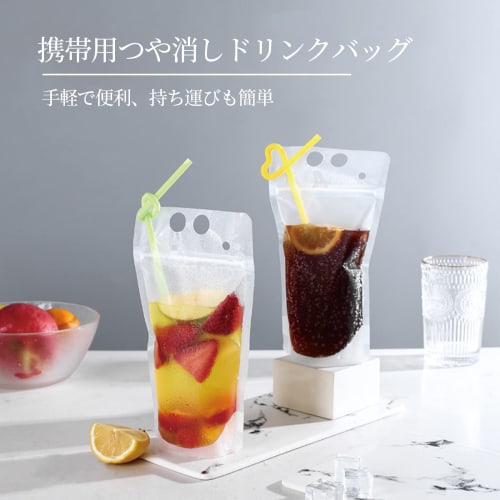Mitsui Murasakimachi Juice Drink Bags, 100-Count, 500ml Large Capacity Storage Bags for DIY Drinks, Party Supplies, and Outdoor Use, Semi-Transparent,