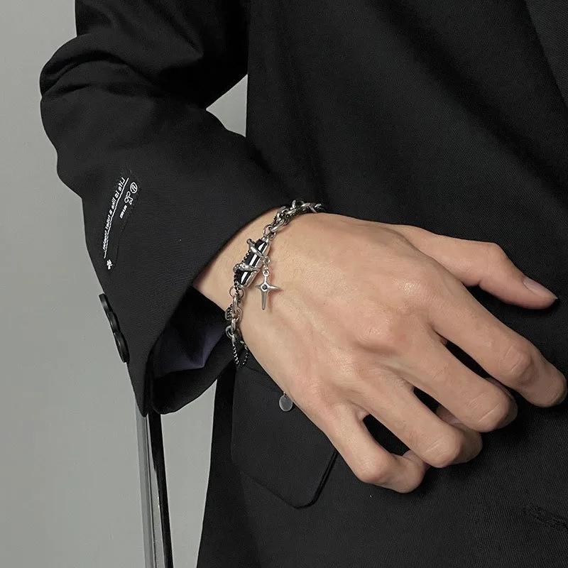 Retro Black Zircon Star Bracelet For Men Women Gifts Trend Titanium Steel Chain New Unisex Goth Jewelry Couple Accessories