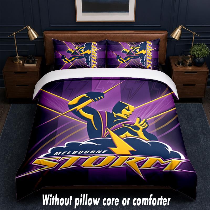 Melbourne Storm Design Bed Bedding Set 1 Duvet Cover + 2 Pillowcases Soft Breathable Household Bed Linens