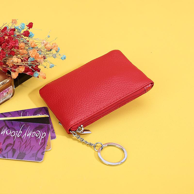 Leather Coin Purse Mini Key Ring Storage Baotou Layer Cowhide Large-Capacity Coin Purse Zipper Small Wallet