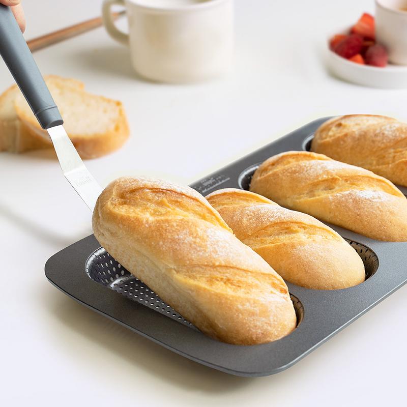 Dot Bun Pan, Perforated Carbon Steel Non-Stick Hotdog Bun Mold Bread Forms Crispy Mini Baguette Sandwich Baking Tray For