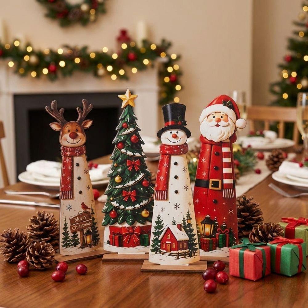 Separate Base Christmas Wooden Figurine Set Vintage Snowman Table Plaques  Window Display