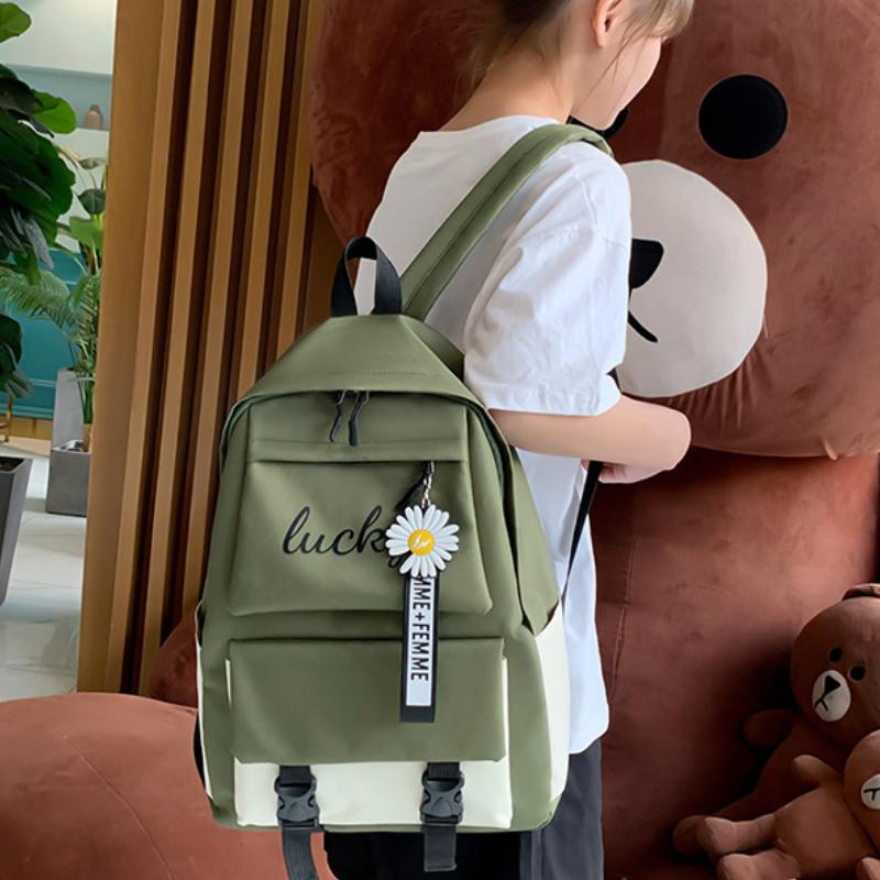 New Fashion Backpack Women's Korean Edition Letter Contrast Backpack Junior High School High School Four Piece Set