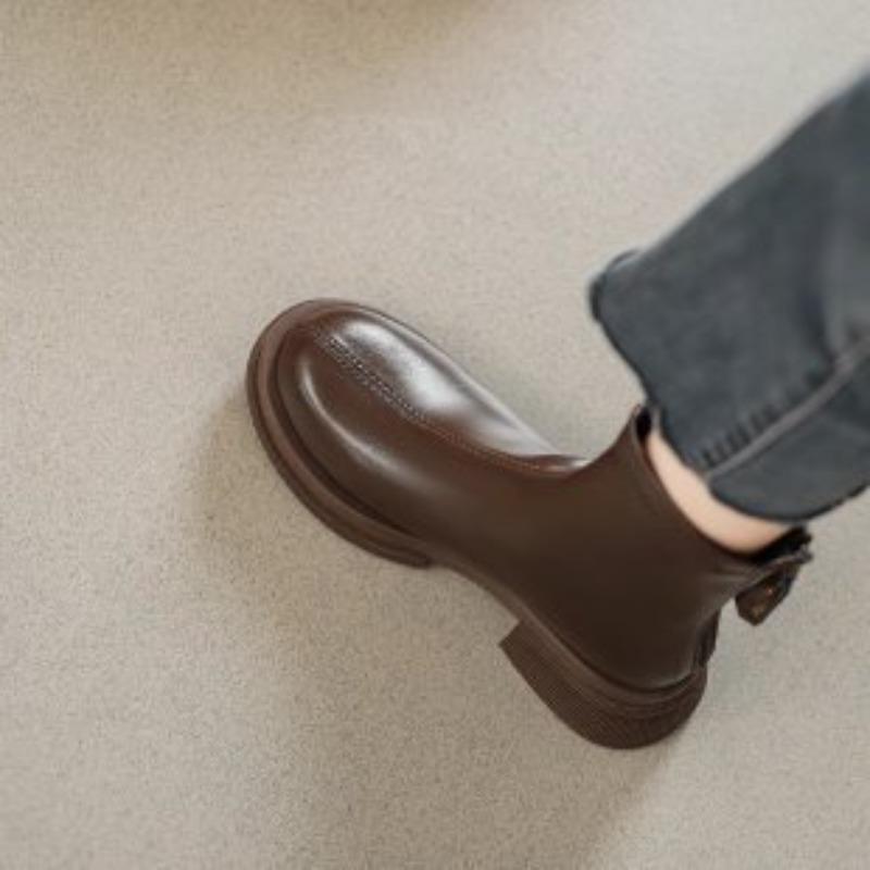 

Эластичная обувь, Облегающие ботинки, Новые ботинки из мягкой кожи, Ретро ботильоны на толстой подошве, Женская обувь 40 темно-коричневого