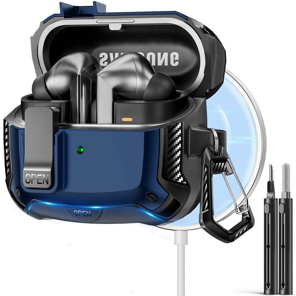 For Samsung Galaxy Buds 3 Pro/Buds 3 Case Cover with Secure Lock Clip Shockproof Protective Case with Carabiner & Cleaning kit