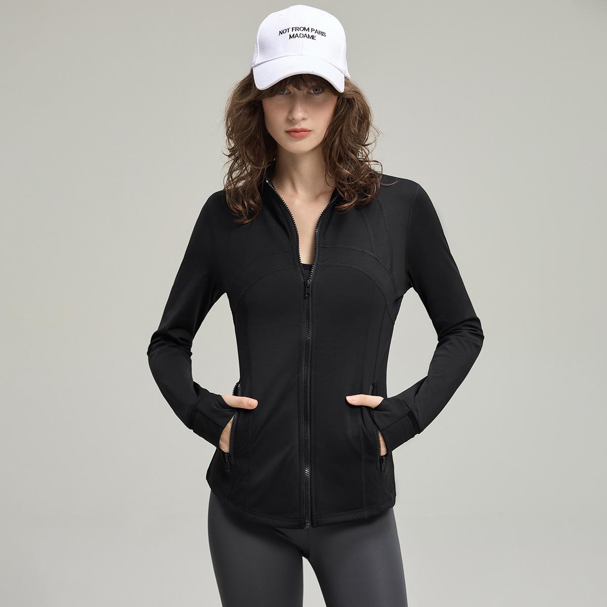 

Куртка для фитнеса Lu Yoga с длинным рукавом на молнии и воротником-стойкой XXL чёрный