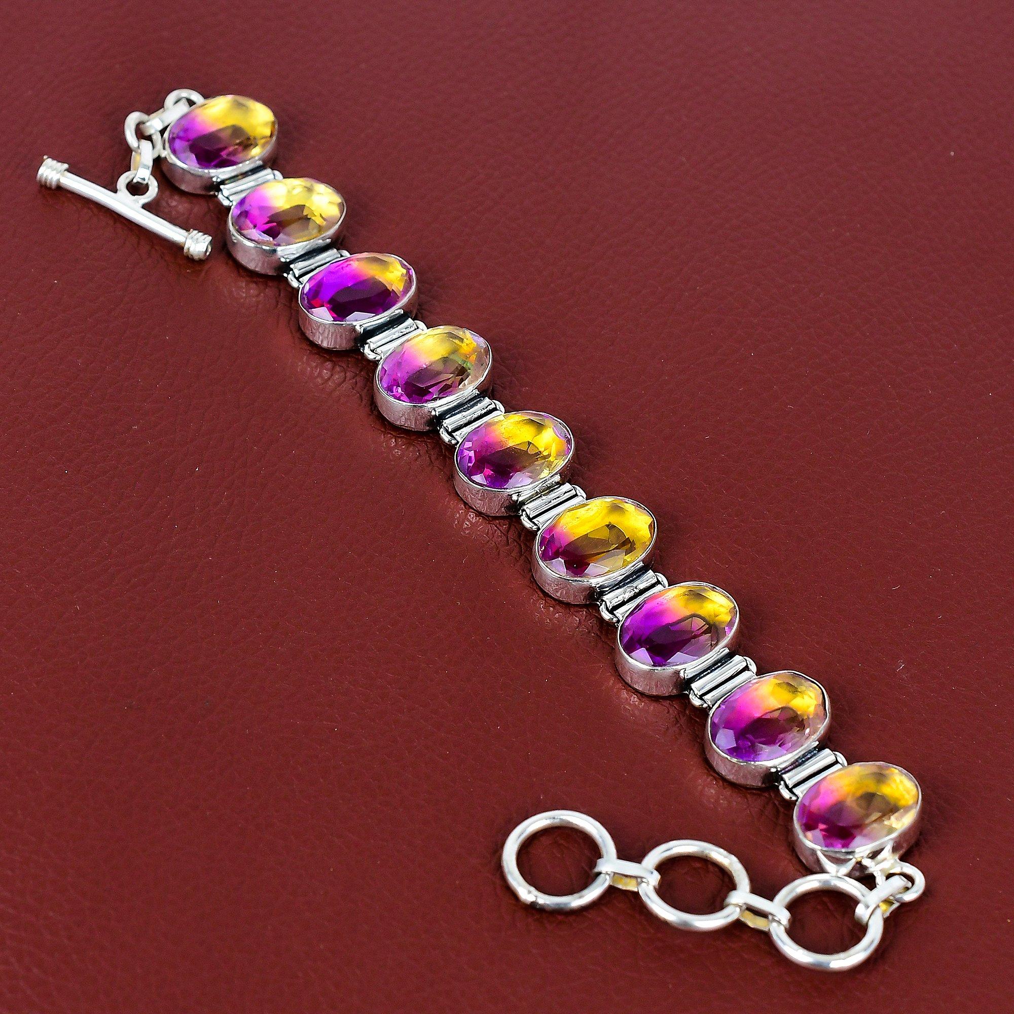 Faceted ametrine bracelet natural gemstone bracelet 925 sterling silver adjustable chain bracelet handmade ametrine jewelry gifts for women Adjustable