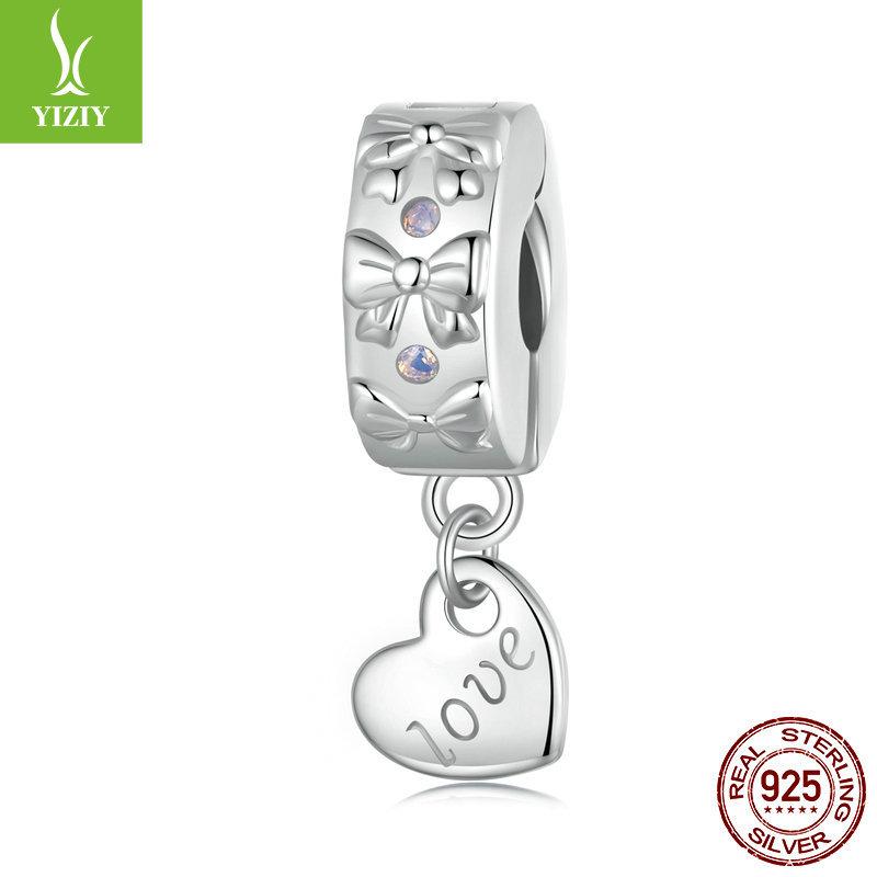 Love Bow Diy Bracelet Positioning Buckle, Romantic Girl Heart S925 Sterling Silver Beaded Accessories