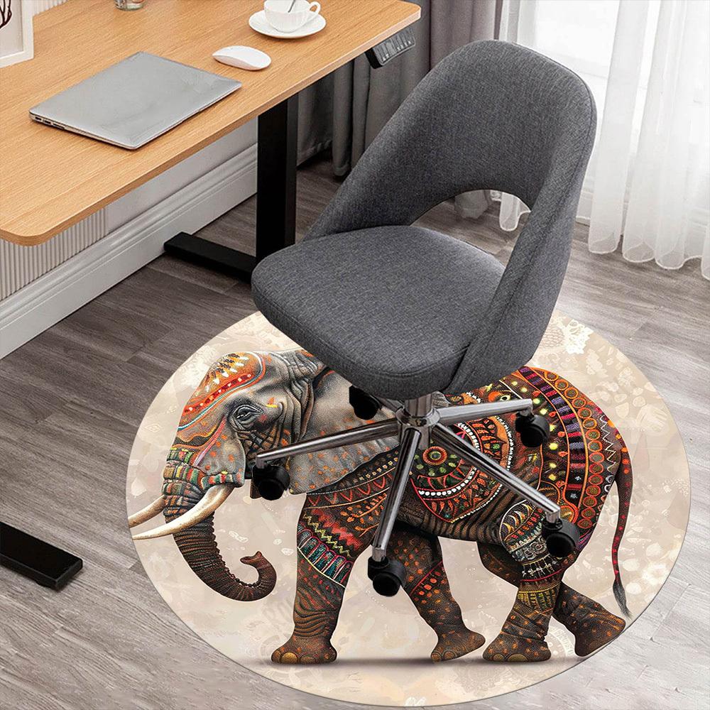 1PC Elephant Mandala Office Round Area Rug, Under Office Chairs Bedroom Living Room Home Decor, Carpet for Office -1110039