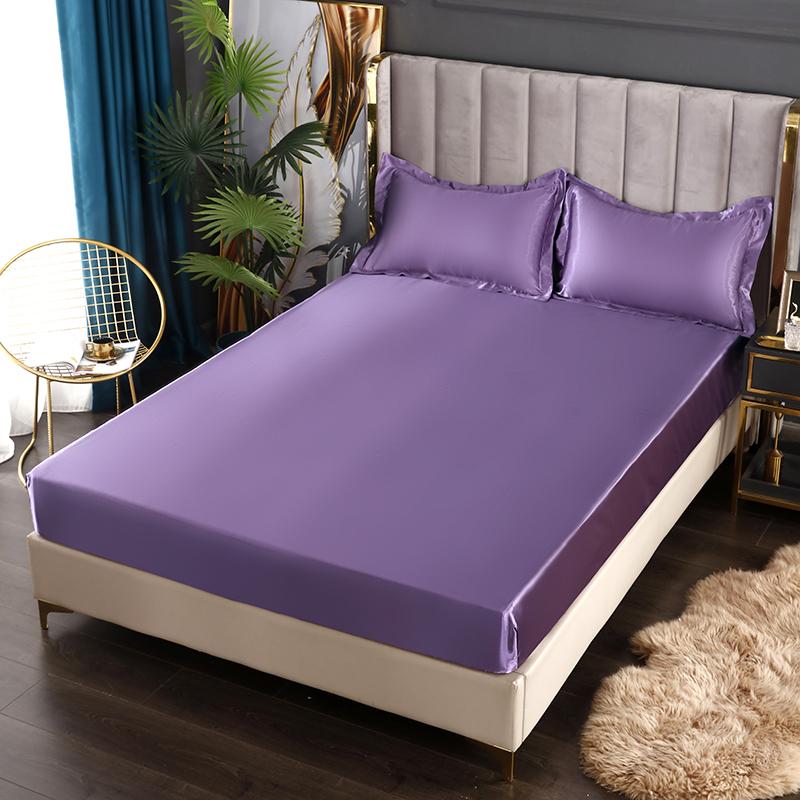 Satin Sheets Fitted Sheet Solid Color Rayon Mattress Cover Elastic Band Bed Sheet King 200x200 200x220 No Pillowcase Beddings