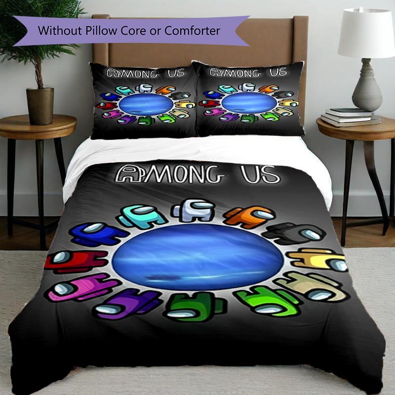 3pcs Duvet Cover Set (1*Duvet Cover + 2*Pillowcase, Without Core), Among Us Print Bedding Set, Bedroom Decor, All‑Season, Birthday Gift