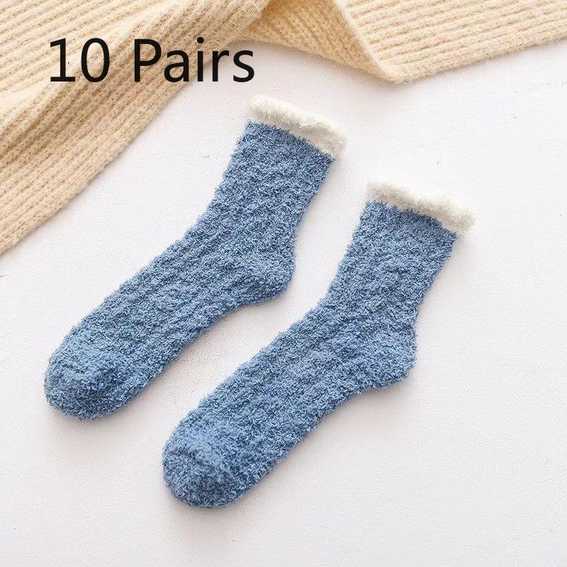 

10 пар женских осенне-зимних утолщенных теплых носков с косами, нескользящих, до колена, для дома, для пола 10 Pairs павлин голубой