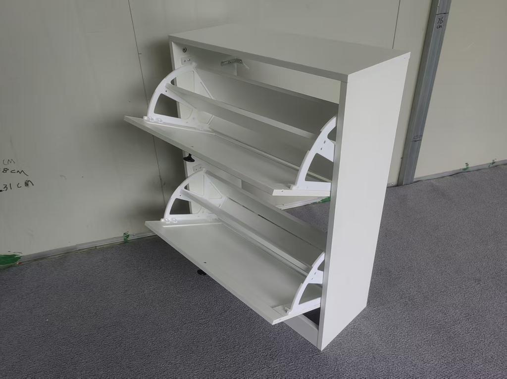 Mobiletto Bianco per Scarpe da 60 cm, Autoportante, Stile Moderno di Metà Secolo, Nascosto, con 2 Cassetti a Ribalta, Adatto per Corridoi e Zone d'Ingresso