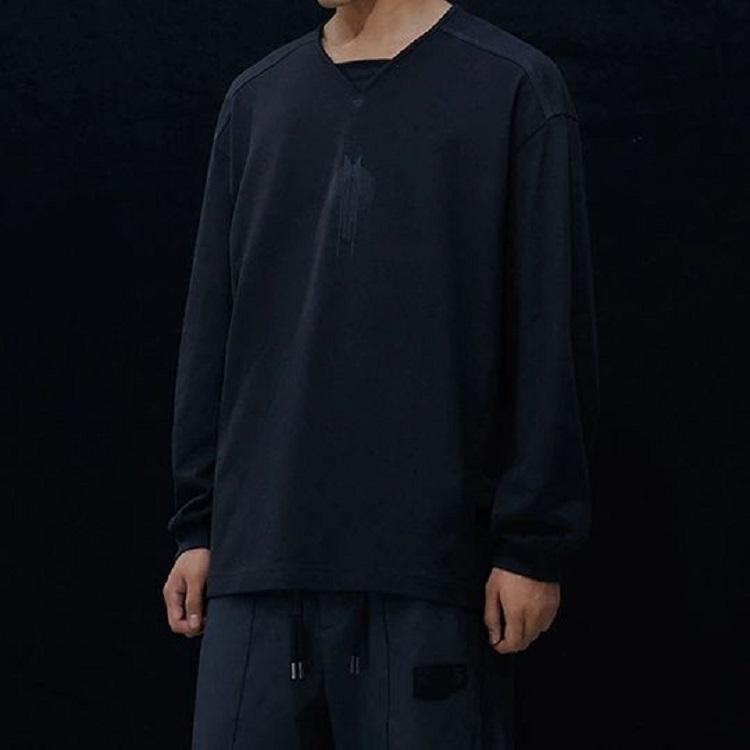 Li Ning X Jackie Chan Kung Fu Series Solid Color Loose Fit Round Neck Long Sleeve T-Shirt Unisex Tops Charcoal-Black AHST623-2