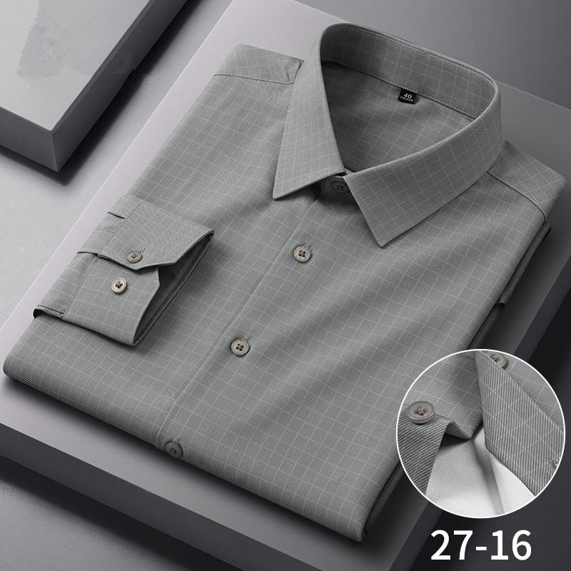 New Anti-Wrinkle Mens Plaid Stripe Shirts Autumn Spring Long Sleeve Thin Non-ironing Smooth Business Daily Social Man Clothing