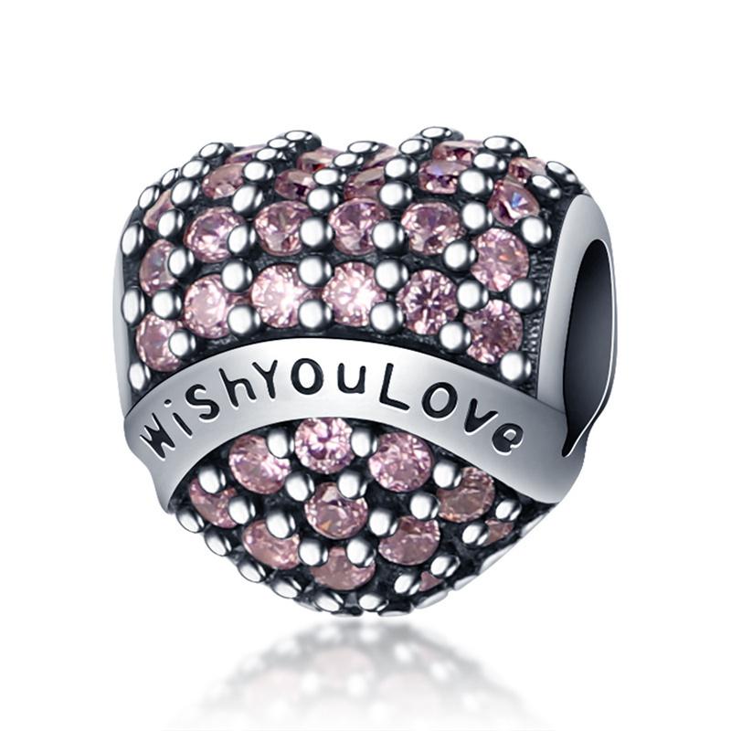 Copper Romantic Classical Flower Heart Rose Charm Beads For 3Mm Bracelet Diy Fine Jewelry Gift Making