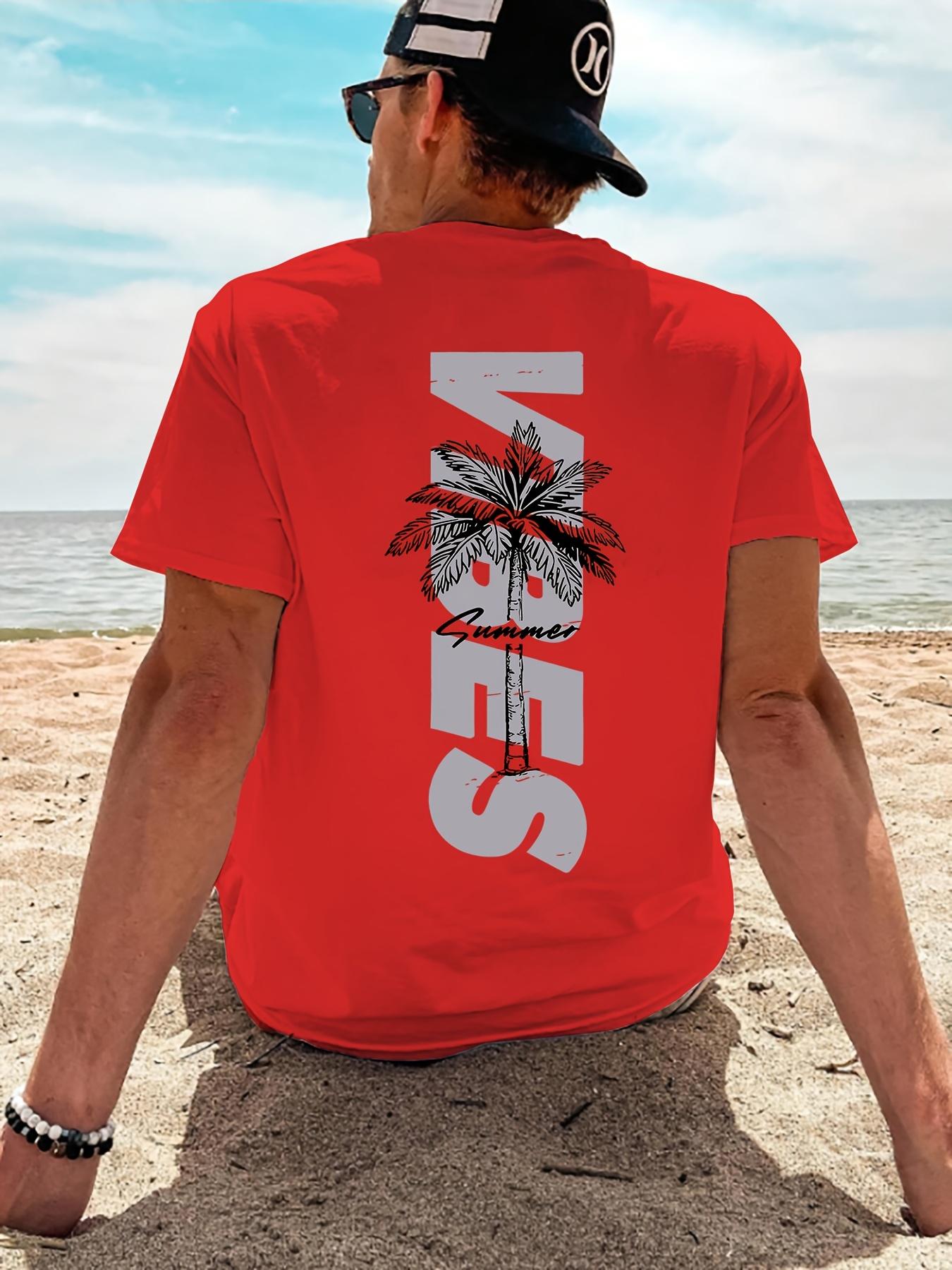 

Мужская летняя повседневная футболка с круглым вырезом, трикотажная ткань с легкой эластичностью, классический крой, с принтом пальмы и букв XXXL коричневый