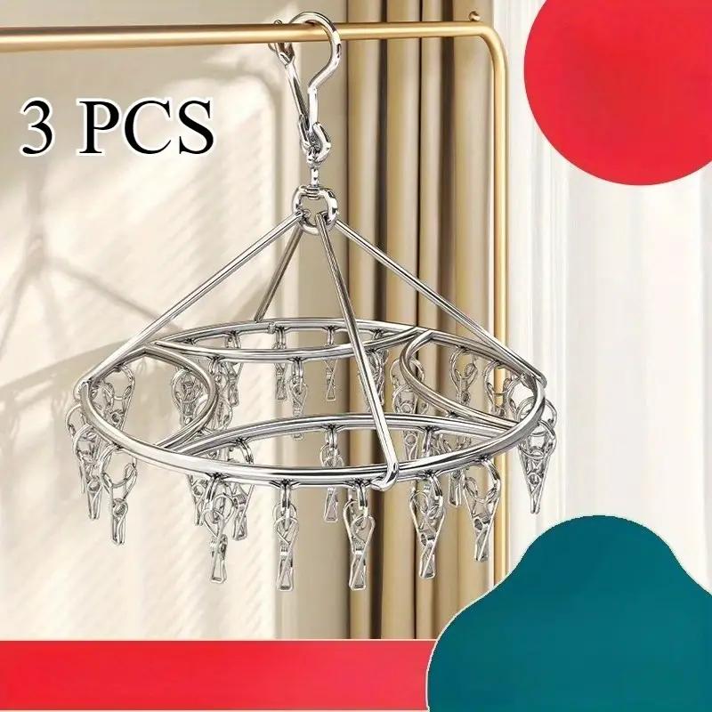 3pcs Stainless Steel Sock Drying Racks with Clips | Multi-Functional Clothes Hangers for Underwear and Socks | Durable Windproof 3pcs