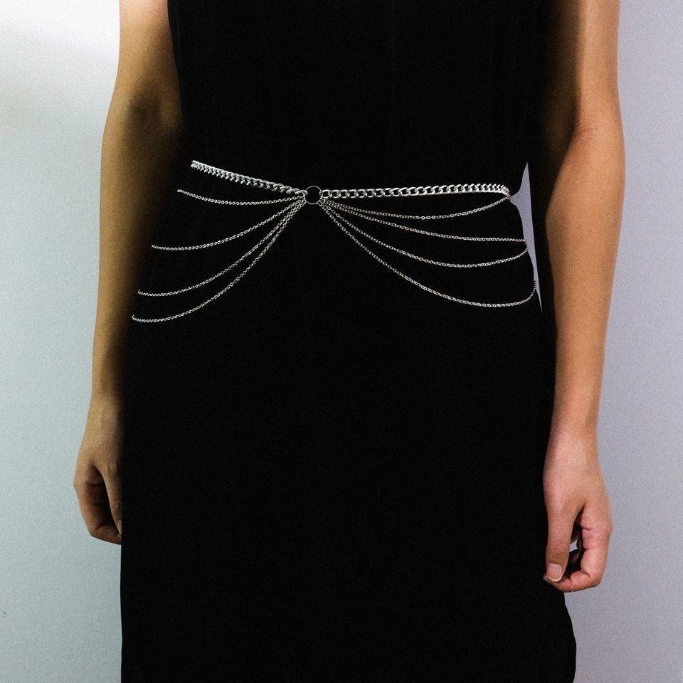 

Geometric Alloy Hip Chain With Rhinestones For Women Summer Festival Accessory срібний
