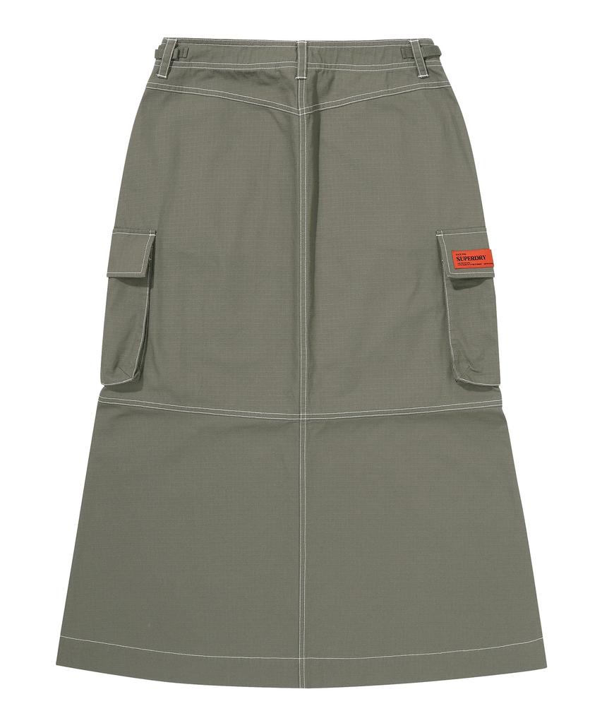 Syupeodeulai W Long Cargo Skirt Olive