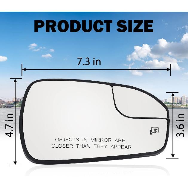 Passenger Right Side Heated Mirror Glass Replacement For 2013 2014 2015 2016 2017 2018   Ford Fusion - Exterior Side View Convex Mirror With Blind