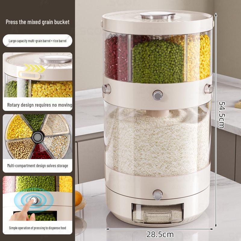 Rotatable Household Rice and Grain Storage Box: Insect & Moisture-Proof, Sealed, Compartmented Bucket
