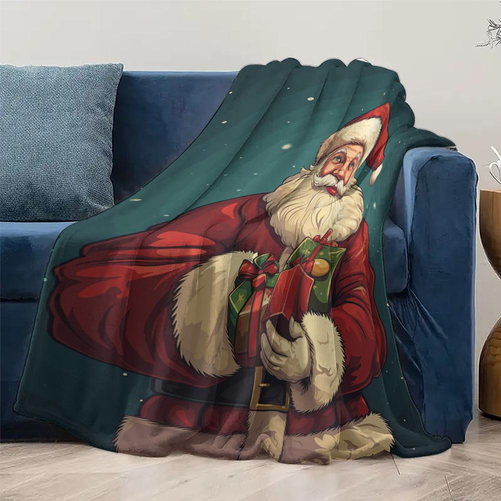 Tuniu Christmas Santa Plush Blanket Soft Warm Throw Sofa Bed Cover Gift for Kids Teens Adults