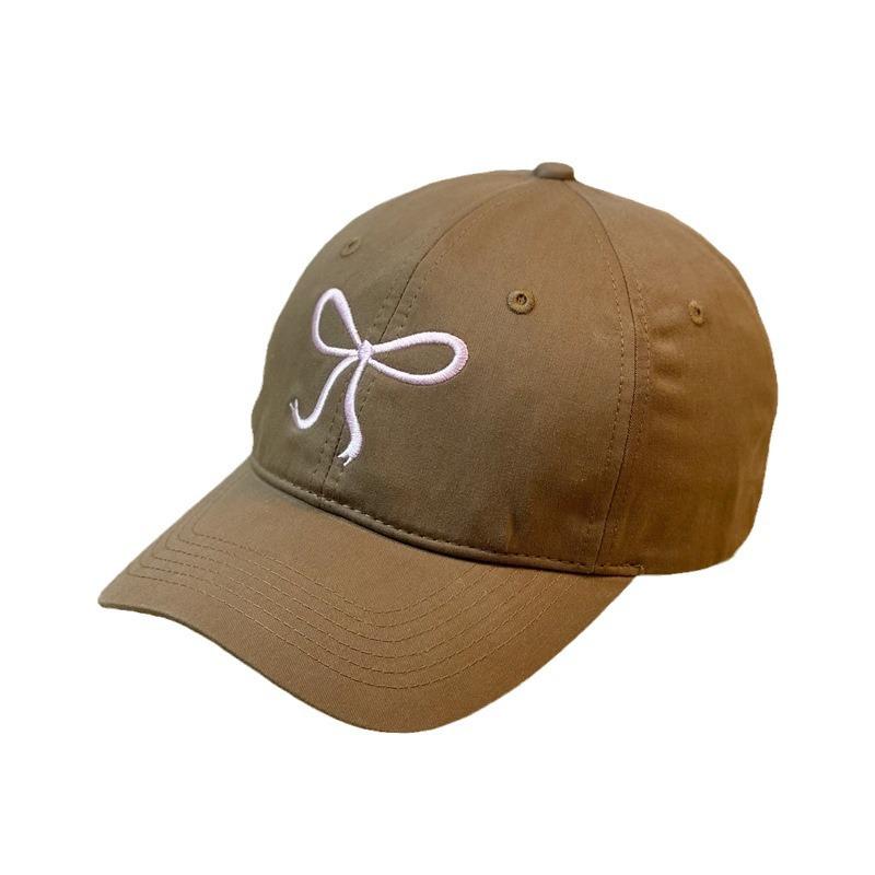 Pink Bow Embroidered Peaked Cap for Women Sweet and Cute Soft Top Baseball Cap