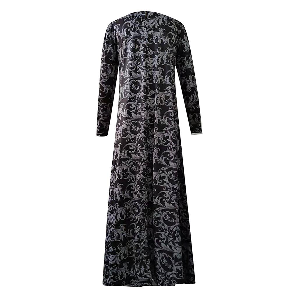 Women Dubai Arabian Floral Print Long Dress Muslim Dress Islamic Long Dress