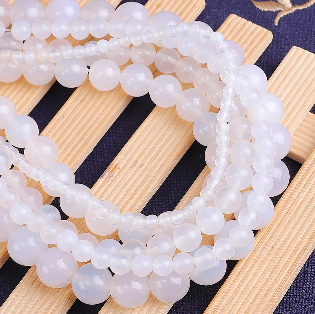 4-12mm Natural Smooth White Agate Stone Round Loose Beads For Jewelry Making