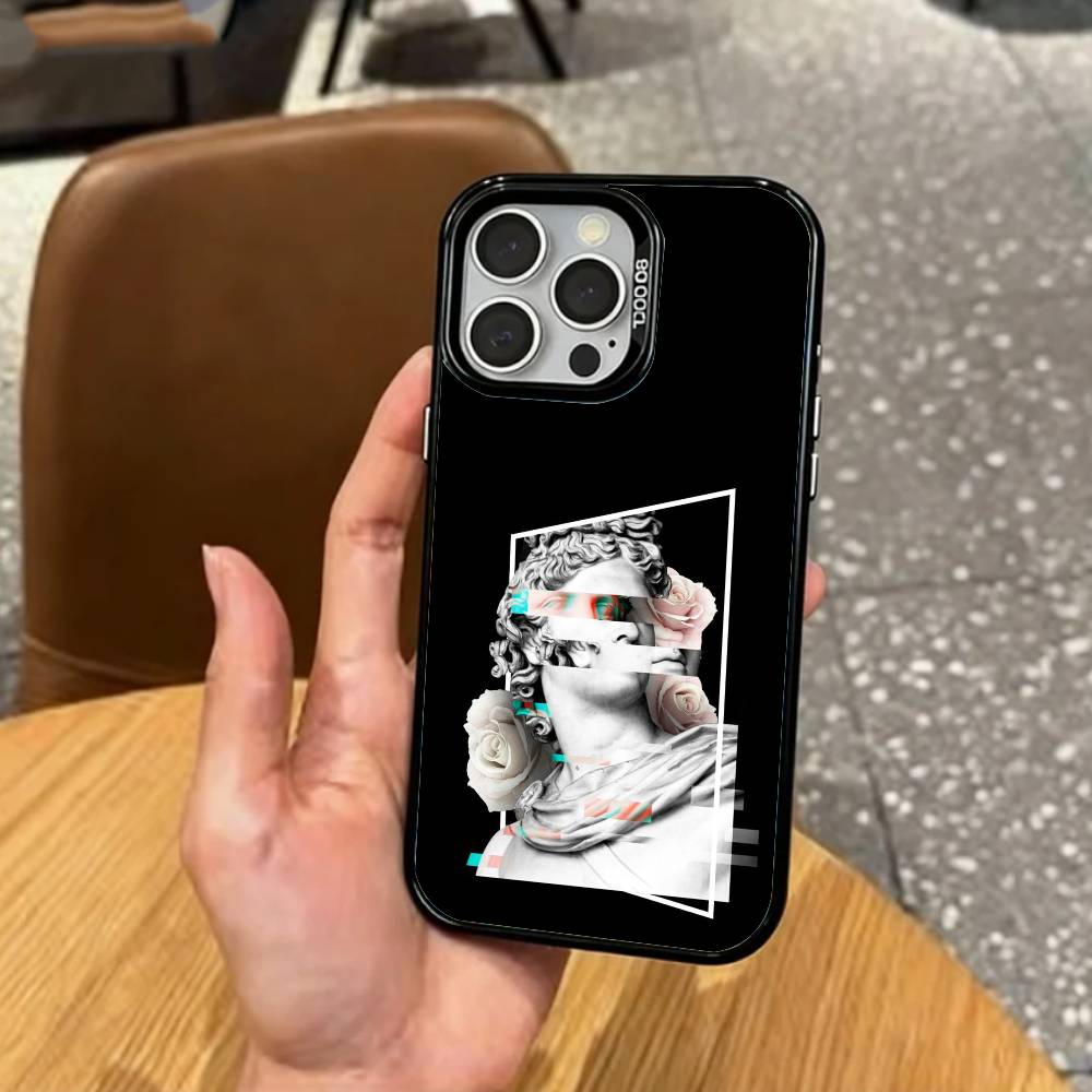 

G-Greek S-Sculpture Glitch Art Phone Case For iPhone17,16,15,14,13,12,11 Plus,Pro Max Colored Silver Plated Inside Cover iPhone13