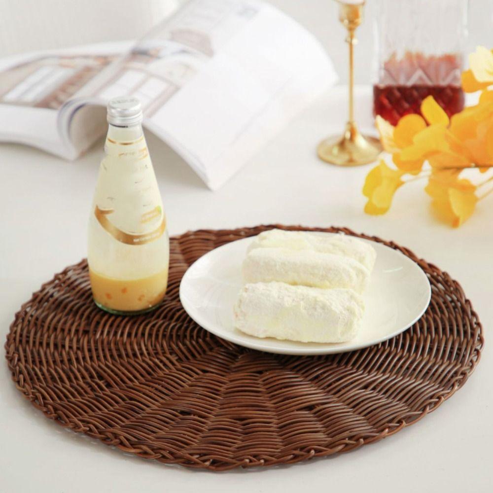 Imitation Rattan Heat-insulating Pad Round Coaster Dining Table Decoration Pot Holder Hot Bowl