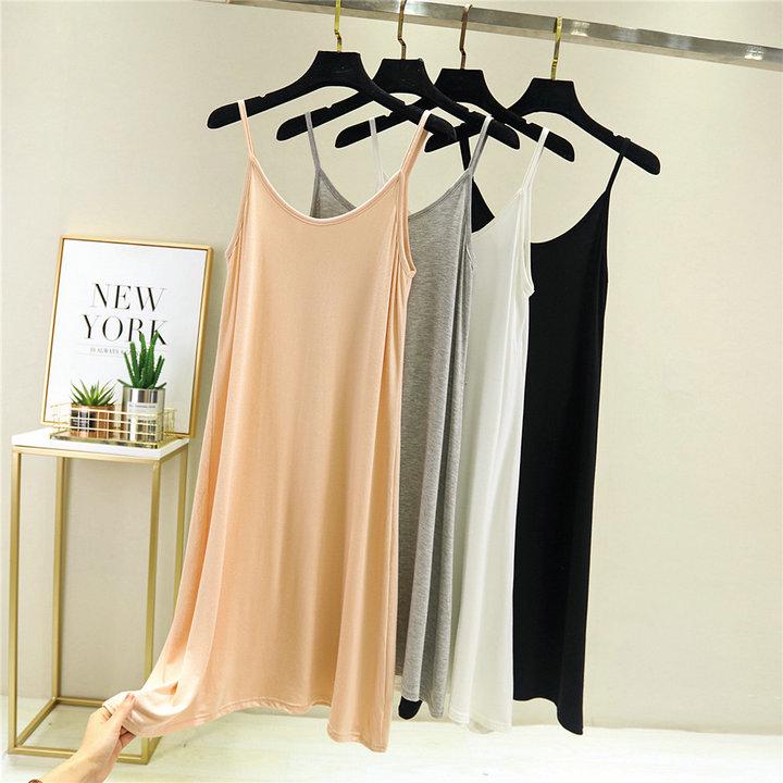 Women's Sleeveless Modal Cotton Slimming Midi Dress - Plus Size, Summer Round Neck Layer Slip