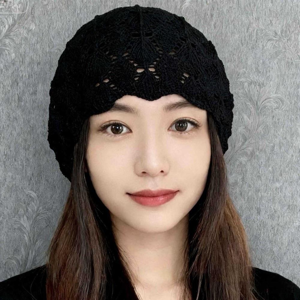 Hollowed Out Knitted Beret Hat Handmade Turban Hat New Lace Beret Cap Women