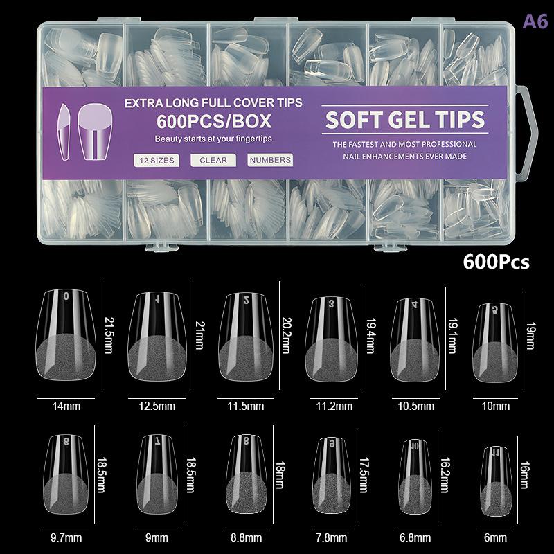 240/600Pcs Short Coffin Nail Tips Half Matte False Tips Full Cover Soft Gel Coffin Shaped Acrylic Nail Tips Clear