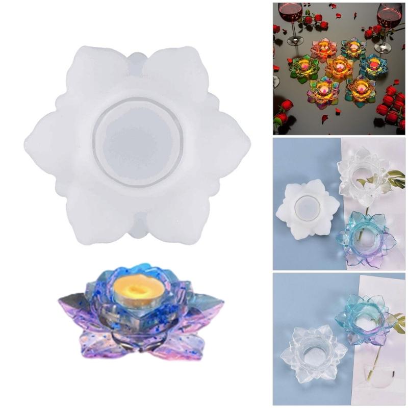 Silicone Lotuses Shape Craft Mold Candle Holder for Plasters Resin Candle DIY Projects and Holiday Mould