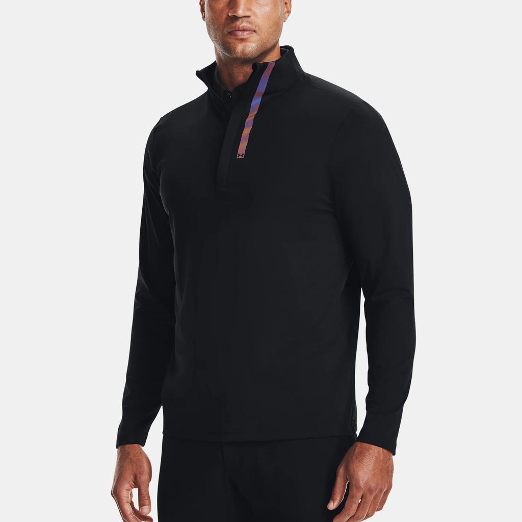 Under Armour Rush Solid 1/4 Zip Golf Sports Printed Stand Collar Short Sleeve T-Shirt Men Tops Black 1361803-001