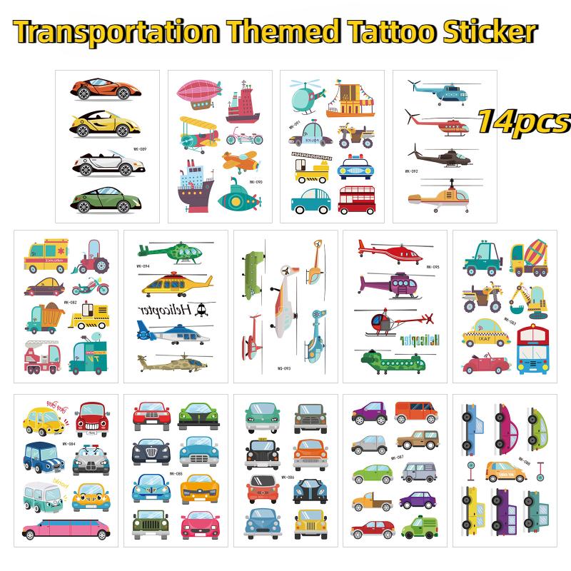 Jungen Cartoon Transfer Tattoos Aufkleber Baufahrzeug Roboter Transport Raumschiff Themen Temporäres Tattoo für Kinder