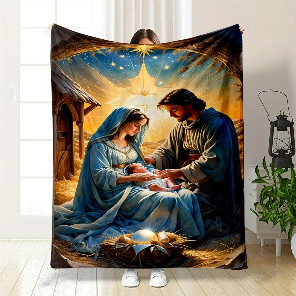 Heilige Familie Krippe Decke Gedruckte Decke für Wohnzimmer Bett Sofa Mittagspause Weiche Gemütliche Decke für Freundesfest Geschenk